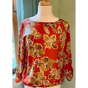 "THE LIMITED" Floral Print Blouse Size Small Rust and Sage